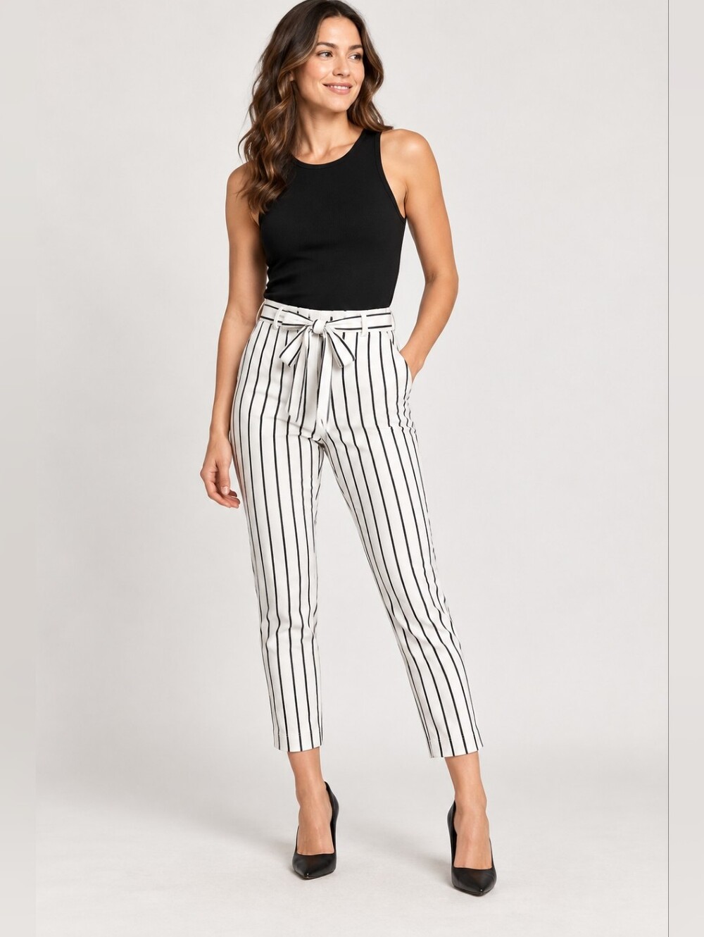 Banana Republic Avery Petite Tie-Waist Striped Ankle Pants 4P